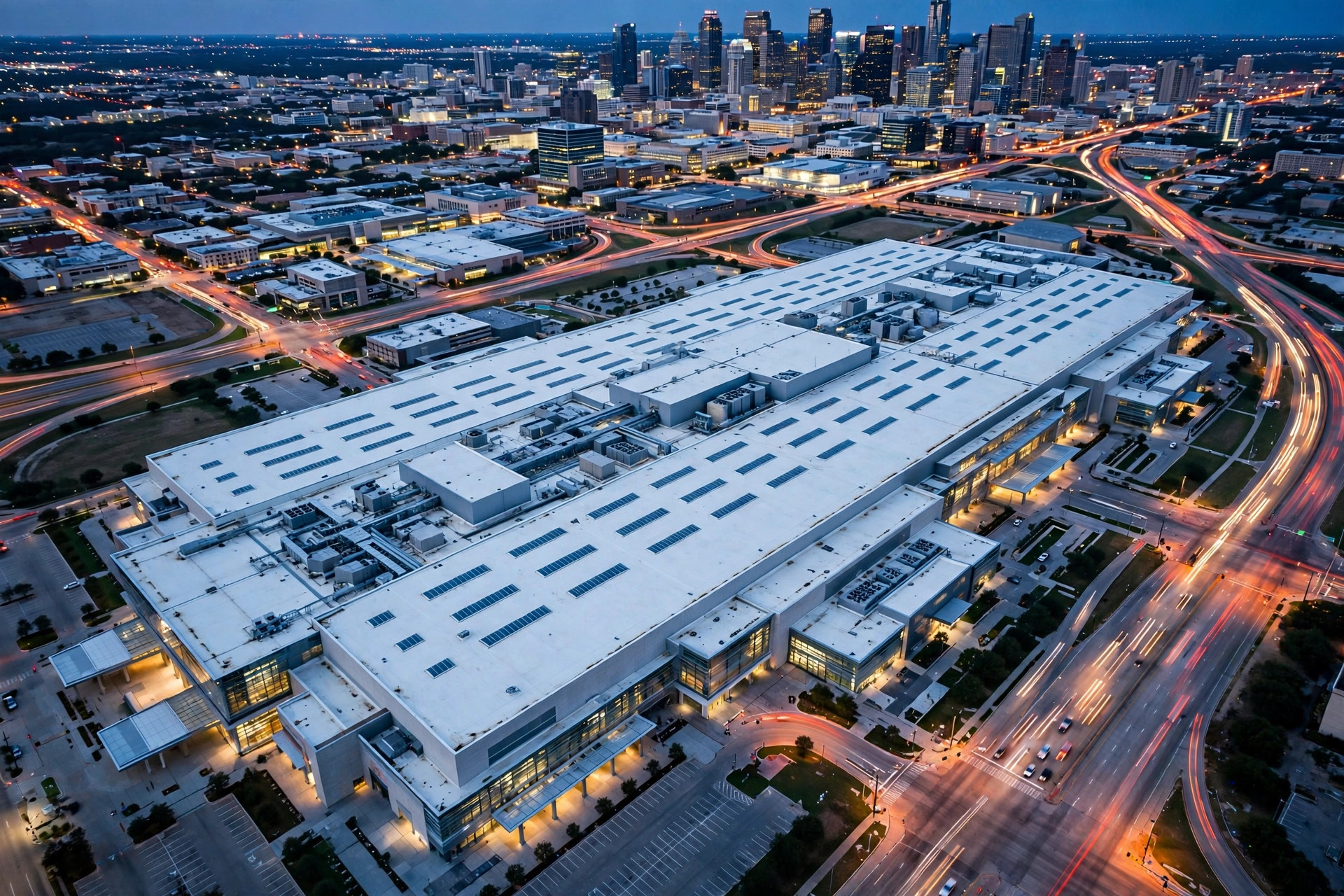 Convention center at blue hour, the George R. Brown Convention Center twin subject